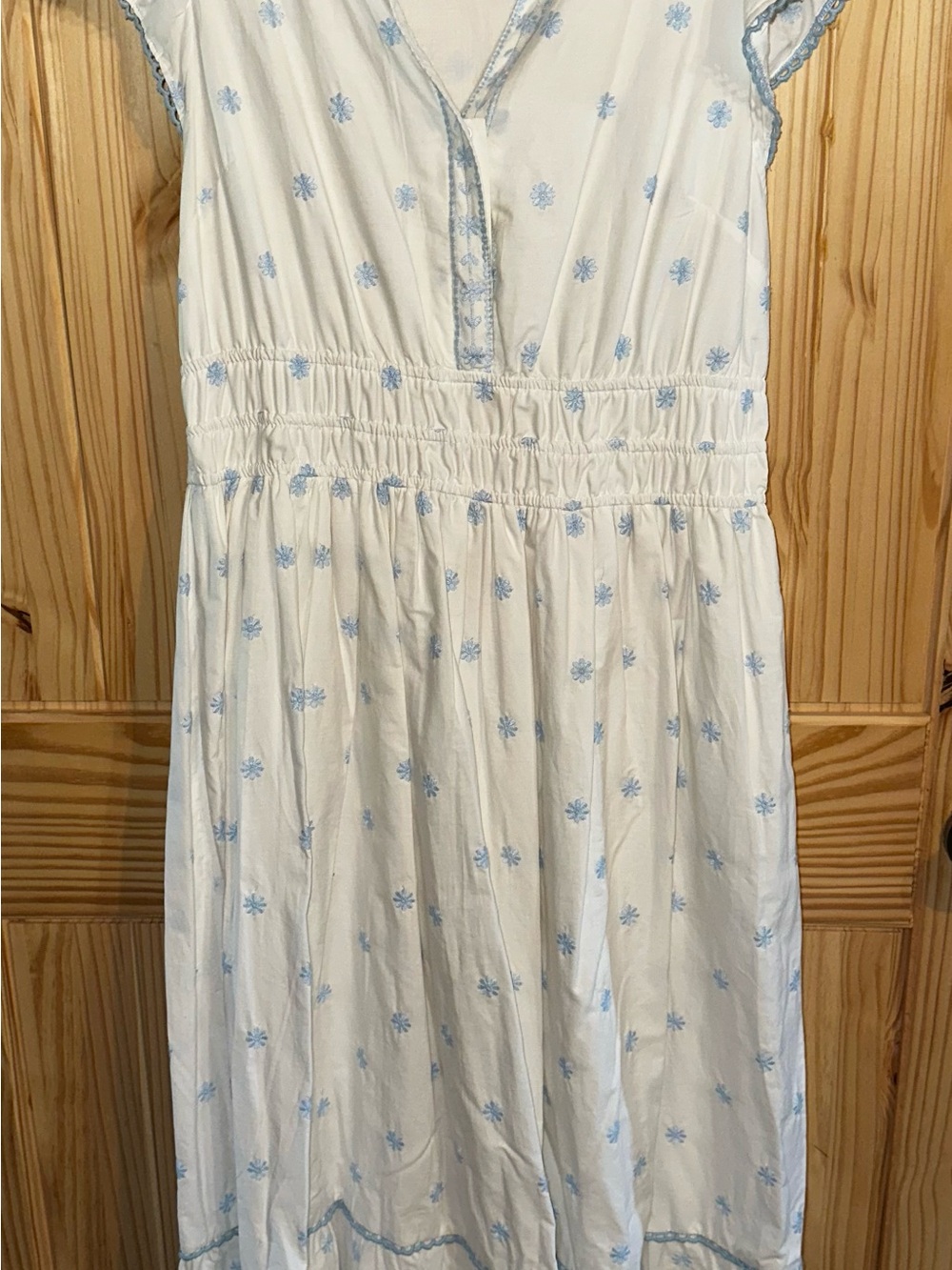Rachel Zoe White Top with Light Blue Embroidery